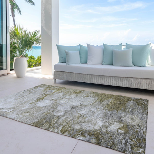 Homeroots 3' Abstract Washable Indoor Outdoor Area Rug In Artichoke Green, Purple & Lilac - Durable & Stylish 8' X 10' Polyester 582155