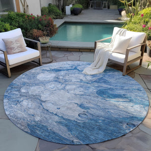 Homeroots 3' Abstract Washable Indoor Outdoor Area Rug In Artichoke Green, Purple & Lilac - Durable & Stylish 8' Round Polyester 582160