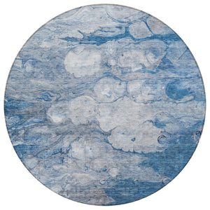 HomeRoots 5' Contemporary Abstract Denim Blue Area Rug - Washable & Durable for Indoor/Outdoor Spaces 8' Round 582160