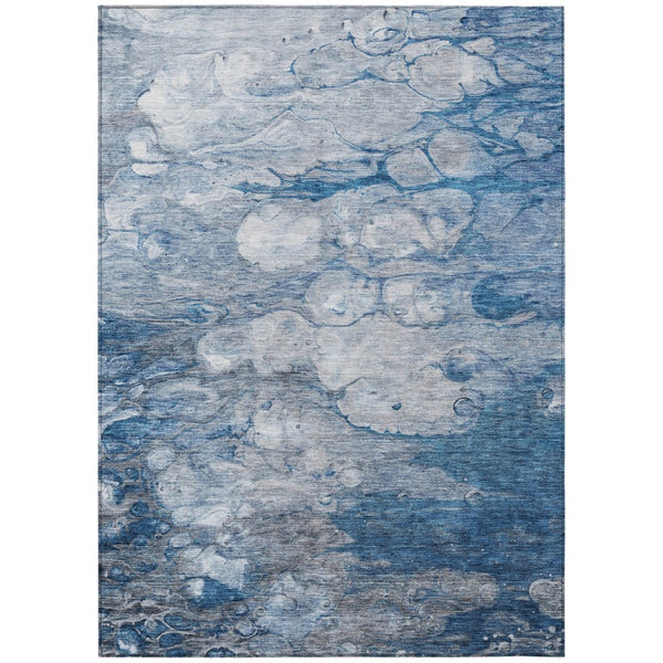 HomeRoots 9' Abstract Denim and Sky Blue Washable Area Rug for Indoor and Outdoor High-Traffic Spaces 9' X 12' 582162
