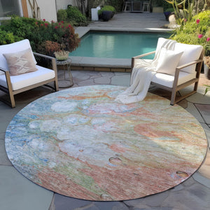 Homeroots 3' Abstract Washable Indoor Outdoor Area Rug In Artichoke Green, Purple & Lilac - Durable & Stylish 8' Round Polyester 582166