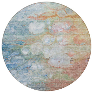 HomeRoots 5' Abstract Washable Area Rug in Copper Blue & Artichoke Green for Indoor/Outdoor Modern Spaces 8' Round 582166