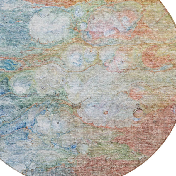 Homeroots 3' Abstract Washable Indoor Outdoor Area Rug In Artichoke Green, Purple & Lilac - Durable & Stylish 8' Round Polyester 582166