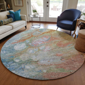 Homeroots 3' Abstract Washable Indoor Outdoor Area Rug In Artichoke Green, Purple & Lilac - Durable & Stylish 8' Round Polyester 582166