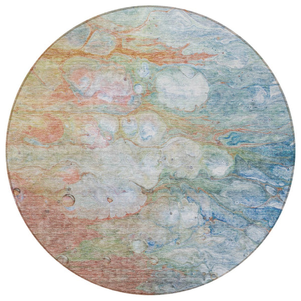 Homeroots 3' Abstract Washable Indoor Outdoor Area Rug In Artichoke Green, Purple & Lilac - Durable & Stylish 8' Round Polyester 582166