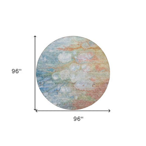 Homeroots 3' Abstract Washable Indoor Outdoor Area Rug In Artichoke Green, Purple & Lilac - Durable & Stylish 8' Round Polyester 582166