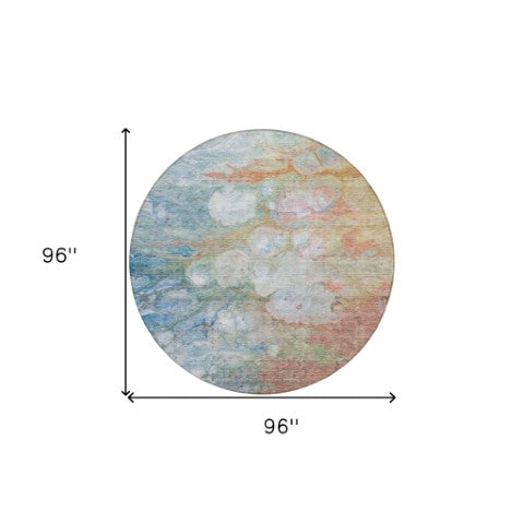 Homeroots 3' Abstract Washable Indoor Outdoor Area Rug In Artichoke Green, Purple & Lilac - Durable & Stylish 8' Round Polyester 582166