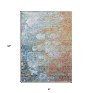 Homeroots 3' Abstract Washable Indoor Outdoor Area Rug In Artichoke Green, Purple & Lilac - Durable & Stylish 8' X 10' Polyester 582167