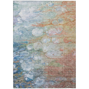 HomeRoots 9' Abstract Copper Blue and Artichoke Green Washable Area Rug for Indoor & Outdoor Spaces 9' X 12' 582168