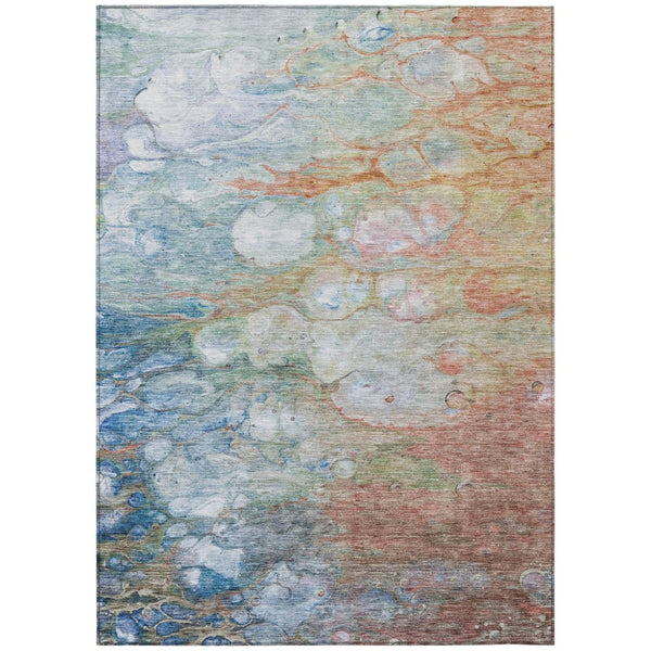 HomeRoots 9' Abstract Copper Blue and Artichoke Green Washable Area Rug for Indoor & Outdoor Spaces 9' X 12' 582168