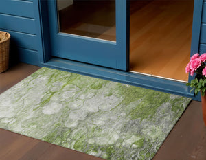 Homeroots 3' Abstract Washable Indoor Outdoor Area Rug In Artichoke Green, Purple & Lilac - Durable & Stylish 3' X 5' Polyester 582170