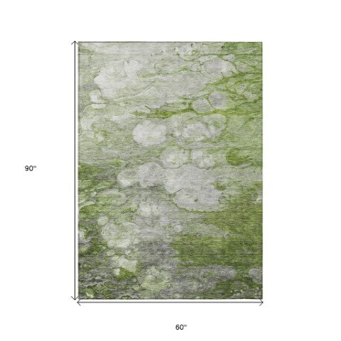 Homeroots 3' Abstract Washable Indoor Outdoor Area Rug In Artichoke Green, Purple & Lilac - Durable & Stylish 5' X 8' Polyester 582171