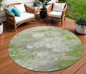 Homeroots 3' Abstract Washable Indoor Outdoor Area Rug In Artichoke Green, Purple & Lilac - Durable & Stylish 8' Round Polyester 582172