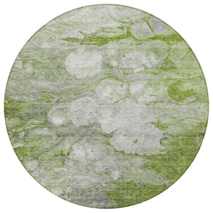 HomeRoots 5' Olive Green and Gray Abstract Area Rug - Stylish, Washable, Durable for Indoor and Outdoor Use 8' Round 582172