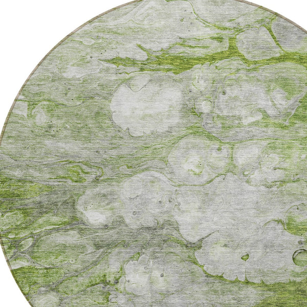 Homeroots 3' Abstract Washable Indoor Outdoor Area Rug In Artichoke Green, Purple & Lilac - Durable & Stylish 8' Round Polyester 582172