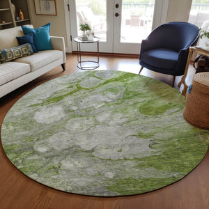 Homeroots 3' Abstract Washable Indoor Outdoor Area Rug In Artichoke Green, Purple & Lilac - Durable & Stylish 8' Round Polyester 582172