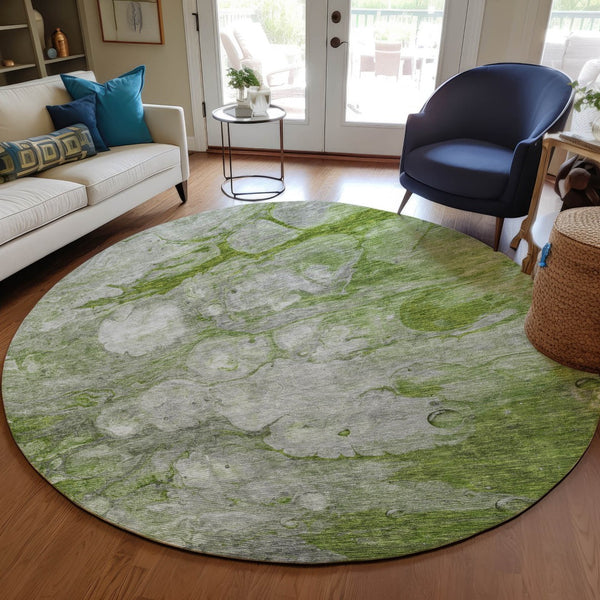 Homeroots 3' Abstract Washable Indoor Outdoor Area Rug In Artichoke Green, Purple & Lilac - Durable & Stylish 8' Round Polyester 582172