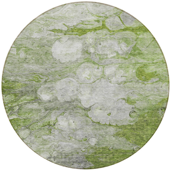 Homeroots 3' Abstract Washable Indoor Outdoor Area Rug In Artichoke Green, Purple & Lilac - Durable & Stylish 8' Round Polyester 582172