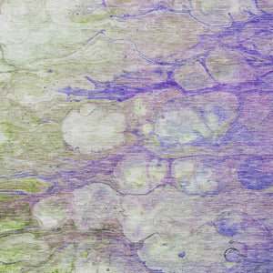 Homeroots 3' Abstract Washable Indoor Outdoor Area Rug In Artichoke Green, Purple & Lilac - Durable & Stylish 3' X 5' Polyester 582176