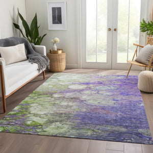 Homeroots 3' Abstract Washable Indoor Outdoor Area Rug In Artichoke Green, Purple & Lilac - Durable & Stylish 3' X 5' Polyester 582176