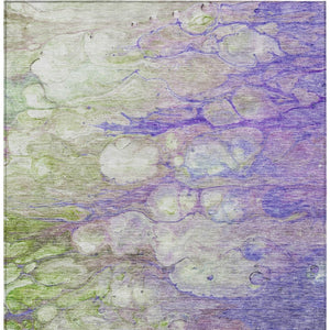 Homeroots 3' Abstract Washable Indoor Outdoor Area Rug In Artichoke Green, Purple & Lilac - Durable & Stylish 5' X 8' Polyester 582177