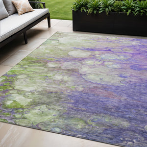 Homeroots 3' Abstract Washable Indoor Outdoor Area Rug In Artichoke Green, Purple & Lilac - Durable & Stylish 5' X 8' Polyester 582177
