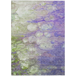 HomeRoots 5' Contemporary Abstract Washable Area Rug in Purple Lilac and Artichoke Green for Indoor/Outdoor Use 5' X 8' 582177