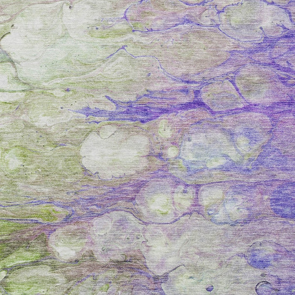 Homeroots 3' Abstract Washable Indoor Outdoor Area Rug In Artichoke Green, Purple & Lilac - Durable & Stylish 5' X 8' Polyester 582177