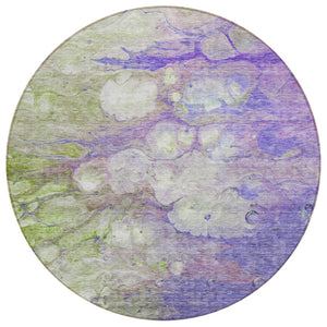 HomeRoots 5' Contemporary Abstract Washable Area Rug in Purple Lilac and Artichoke Green for Indoor/Outdoor Use 8' Round 582178