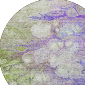 Homeroots 3' Abstract Washable Indoor Outdoor Area Rug In Artichoke Green, Purple & Lilac - Durable & Stylish 8' Round Polyester 582178