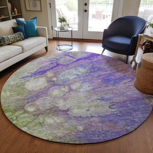 Homeroots 3' Abstract Washable Indoor Outdoor Area Rug In Artichoke Green, Purple & Lilac - Durable & Stylish 8' Round Polyester 582178