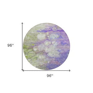 Homeroots 3' Abstract Washable Indoor Outdoor Area Rug In Artichoke Green, Purple & Lilac - Durable & Stylish 8' Round Polyester 582178