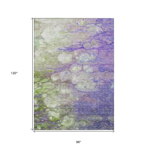 Homeroots 3' Abstract Washable Indoor Outdoor Area Rug In Artichoke Green, Purple & Lilac - Durable & Stylish 8' X 10' Polyester 582179