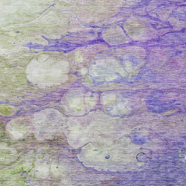 Homeroots 3' Abstract Washable Indoor Outdoor Area Rug In Artichoke Green, Purple & Lilac - Durable & Stylish 8' X 10' Polyester 582179