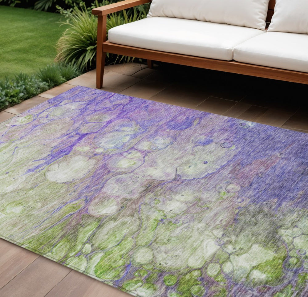 HomeRoots 9' Bold Contemporary Purple Lilac and Artichoke Green Abstract Washable Area Rug for Indoor/Outdoor Use 9' X 12' 582180