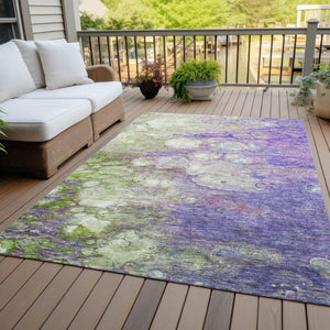 Homeroots 3' Abstract Washable Indoor Outdoor Area Rug In Artichoke Green, Purple & Lilac - Durable & Stylish 9' X 12' Polyester 582180