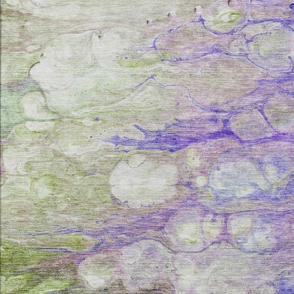 Homeroots 3' Abstract Washable Indoor Outdoor Area Rug In Artichoke Green, Purple & Lilac - Durable & Stylish 9' X 12' Polyester 582180
