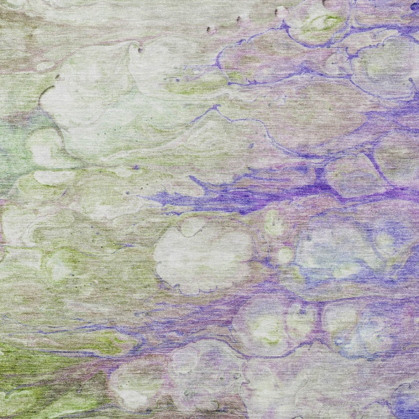 Homeroots 3' Abstract Washable Indoor Outdoor Area Rug In Artichoke Green, Purple & Lilac - Durable & Stylish 10' X 14' Polyester 582181