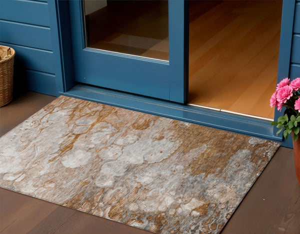 Homeroots 3' Abstract Washable Indoor Outdoor Area Rug In Artichoke Green, Purple & Lilac - Durable & Stylish 3' X 5' Polyester 582182