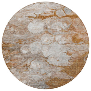 HomeRoots 5' Terra Cotta Gray and Silver Abstract Area Rug - Stylish, Washable, Indoor/Outdoor Durability 8' Round 582184