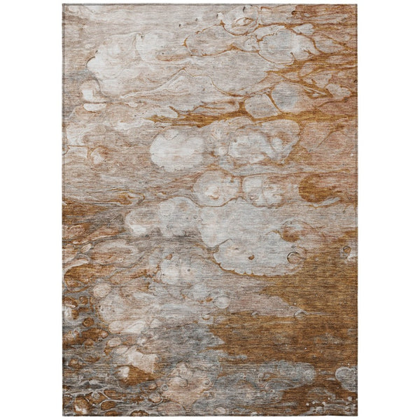 HomeRoots 5' Terra Cotta Gray and Silver Abstract Area Rug - Stylish, Washable, Indoor/Outdoor Durability 10' X 14' 582187