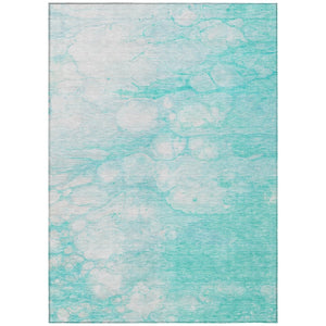 HomeRoots 5' Aqua Ivory Teal Blue Abstract Area Rug - Durable, Washable Design for Indoor & Outdoor Spaces 5' X 8' 582195