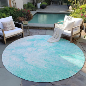 Homeroots 3' Artichoke Green Abstract Area Rug - Washable Indoor/Outdoor, Stain-resistant, Stylish Design 8' Round Polyester 582196