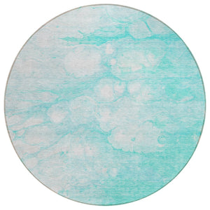 HomeRoots 5' Aqua Ivory Teal Blue Abstract Area Rug - Durable, Washable Design for Indoor & Outdoor Spaces 8' Round 582196