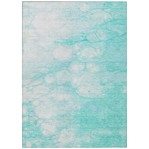 HomeRoots 5' Aqua Ivory Teal Blue Abstract Area Rug - Durable, Washable Design for Indoor & Outdoor Spaces 8' X 10' 582197