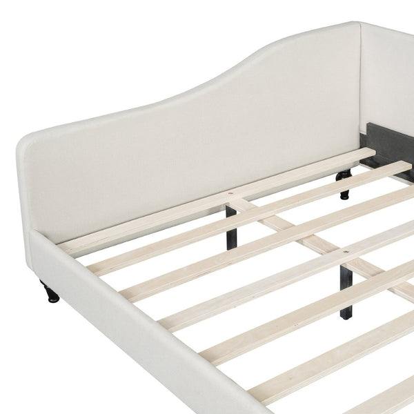 English Elm Full Size L-shaped Linen Upholstered Daybed with Solid Wood Legs for Corner Lounging Beige SF100146AAA-1