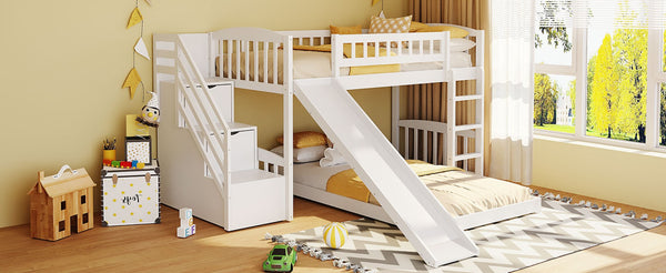 English Elm Stairway Twin Bunk Bed with Slide Storage Drawers and Guardrail Kids Bedroom LT100156AAK-1