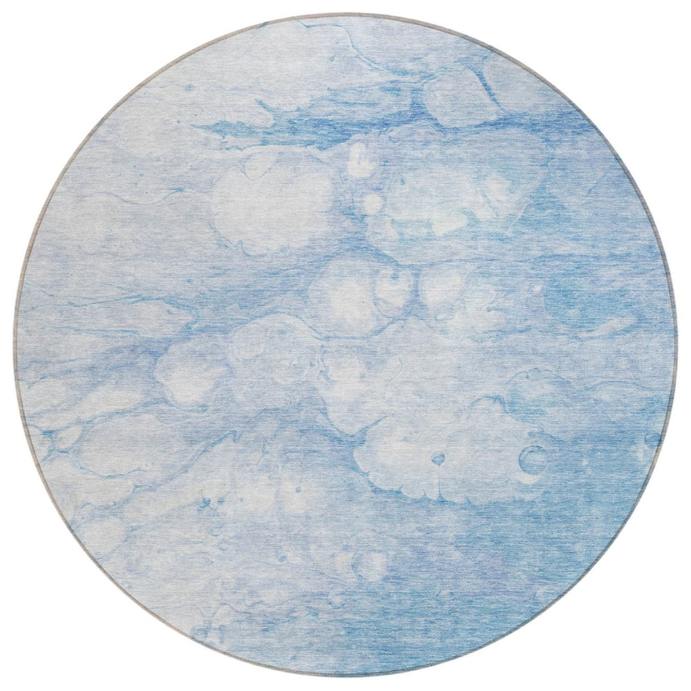 HomeRoots 5' Stylish Modern Abstract Area Rug in Sky Blue, Denim, and Silver – Washable Indoor/Outdoor Design 8' Round 582220
