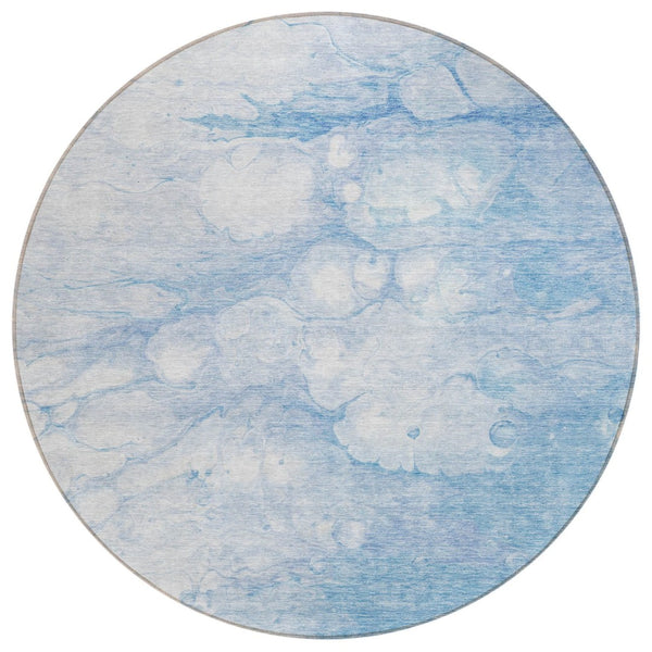 HomeRoots 5' Stylish Modern Abstract Area Rug in Sky Blue, Denim, and Silver – Washable Indoor/Outdoor Design 8' Round 582220