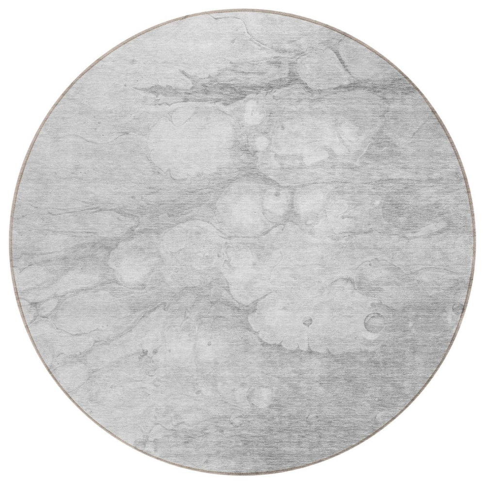 HomeRoots 5' Stylish Silver Gray and Ivory Abstract Rug - Washable, Durable, Ideal for Indoor and Outdoor Spaces 8' Round 582226